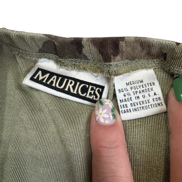 Y2K Maurices Olive Green Floral Abstract Maxi Skirt Size Medium Made in USA - Picture 5 of 9